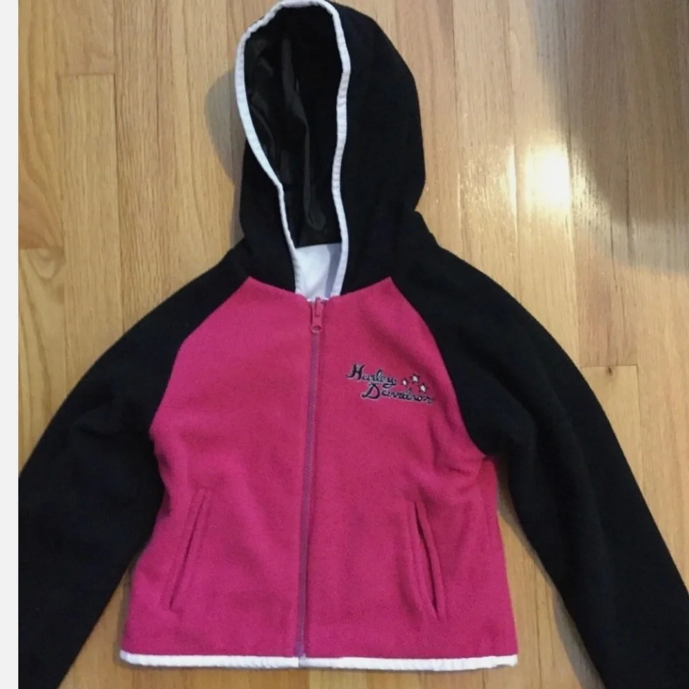 Harley Davidson Girl Pink Jacket Size 6 X Water Resistant Hooded Black fits 6x 7